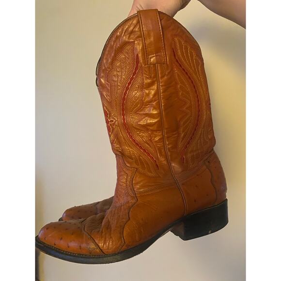 Vtg custom exotic cowboy boots full quill ostrich accents stitch approx mens 9 main image 4